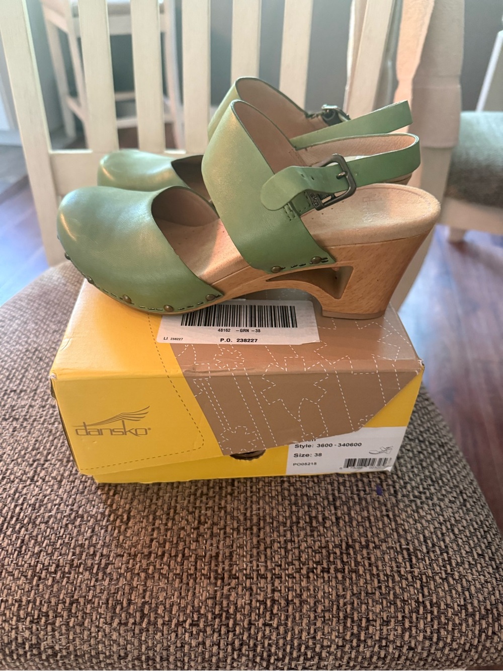 Dansko Light Green Leather Slingback Clogs